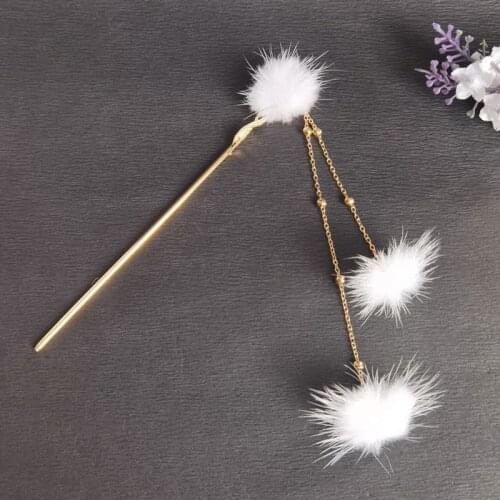 Chinese Vintage Handmade Hair Sticks for Women Hairpins Pompon Ball Winter Hanfu Hair Jewelry Accessories Daily Wear 1 Piece