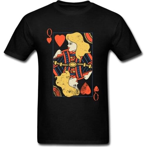 Red Hearts Men Summer Bands T Shirt Justice Royalty Queen Of Strength Retro Tshirt Playing Cards Poker Awesome T-Shirt Mens