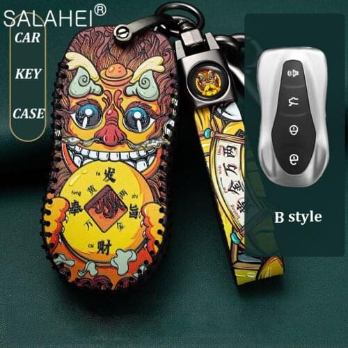 Colorful Leather Car Remote Key Case Cover Holder For Geely Emgrand GS X6 SUV EC7 PRO Boyue Full Cover Shell Auto Accessories
