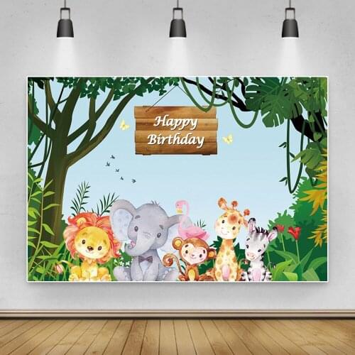 Laeacco Cartoon Jungle Party Lion Animals Birthday Custom Photographic Background Backdrop For Photo Studio Photophone Photocall