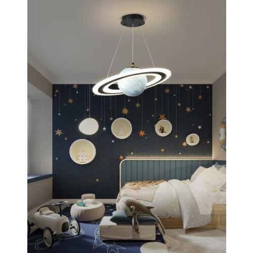 Nordic childrens room lamp boy simple bedroom lamp creative cartoon stained glass space planet room lamp