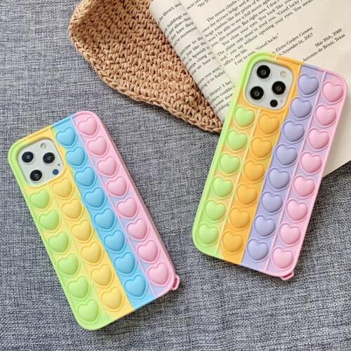 Pop Phone Case For IPhone 12 Mini 11 Pro X XR XS Max 7 8 Plus SE 2 Press Stress Relief Love Bubble Toy Soft TPU Anti-Fall Cover