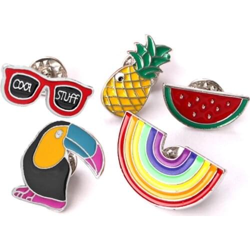 Cartoon Cute Brooch Woodpecker Watermelon Pineapple Rainbow Brooch Animal Fruit Badge Clothing Jewelry Bag Accessories Kids Gift
