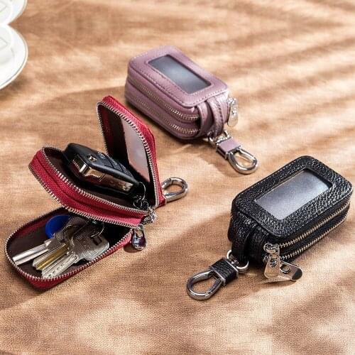 Men Multi-functional Zipper Car Key Holder Genuine Leather Key Organizer for Women Lady Mini Keychain Keyholder Pouch