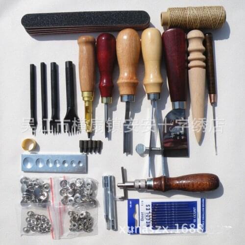 Leather Tool Set Carving Punching Hole Cutting Knife Manual Suture Needle Gas Eyes Burnish Peeling Edge Process for Leather Belt