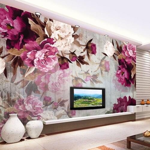 Custom Mural Wallpaper Vintage Wood Plank Texture Purple Flowers Wall Painting For Living Room Bedroom Background Photo Poster