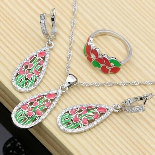 Exquisite Silver Earrings for Women 925 Sterling Silver Jewelry Sets Handmade Enamel Flower Drop Charm Fine Jewelry Dropshipping