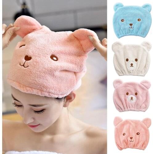 Cute Bear Thicken Water Absorbent Shower Quick Drying Hair Hat Head Wrapped Towel Bath Cap
