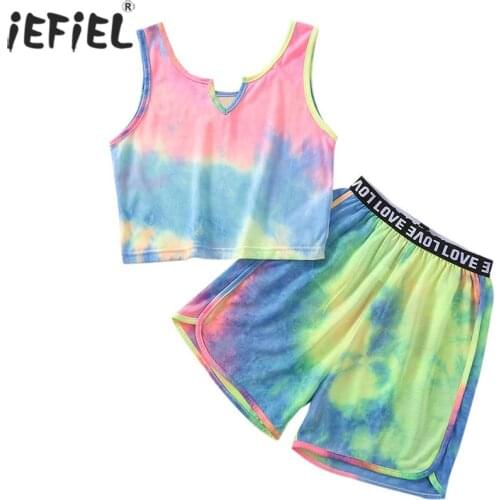 2Pcs Toddler Baby Kid Girls Tracksuit Summer Sleeveless Vest Tops +Casual Shorts Tie-dye Outfit Clothes Set Children Sport Suit