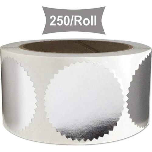 Silver Foil Embossed Stickers 2 Inch - Certificate Wafer Seals Labels Awards Legal Embossing Stickers 250 Labels/Roll (Silver)
