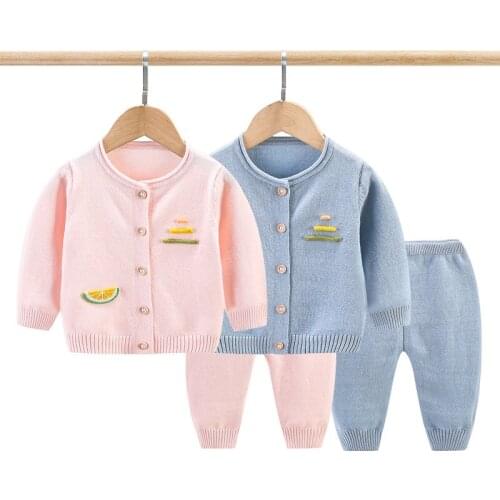 Knitting Noewborn Baby Clothing Set 2pcs Long Sleeve Outwear Jacket Cardigan+Pants New Spring Autumn Baby Boys Girls Clothes Set