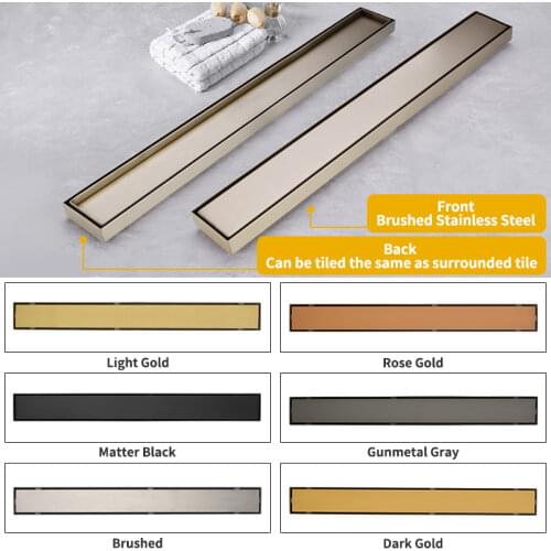 High Quality 80CM SUS304 Stainless Steel Floor Drain Tile Insert Rectangular Anti-Odor Shower Floor Drain Gate Drain
