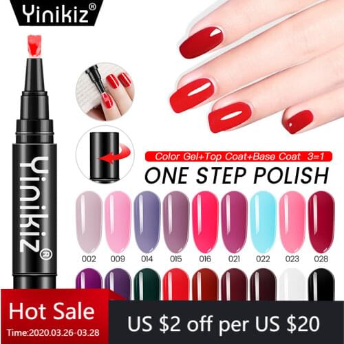 Yinikiz 3 In 1 Nail Art Manicure pen Soak Off Gel Polish One Step Nail Gel Polish Pen UV LED Gel Pen Varnish Lacquer pens