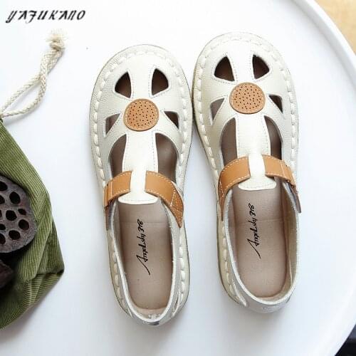 Literary Retro Handmade Women Shoes Summer Shoes Original Sandals Forest Style Simple Soft Sole Genuine Leather Casual Flat Shoe