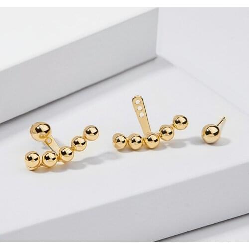 YUNLI Real 18K Gold Stud Earrings Pure AU750 Gold Ball Simple Smile Design for Women Fine Jewelry Gift ER002