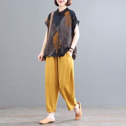 2021 Middle-aged Women Sporting Two Piece Sets Summer Short Sleeve Print T-shirts Tops & Pants Sets Female Large Size Sets L513