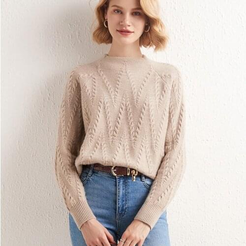 Zocept 2021 Autumn Winter Fashion Loose Sweater Womens 100% Wool Pullover Female Knitted Twist Round Neck Long Sleeve Jumpers