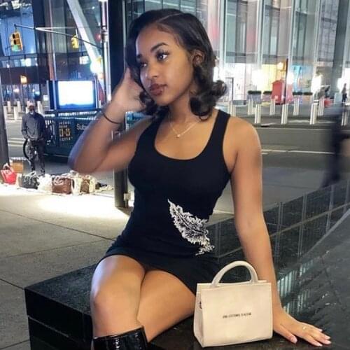 Sexy Tight Short Dress Night club Elasticity Leaf Printing Square Collar High-waist 2021 New Women Summer Sleeveless Mini Dress