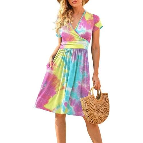 Boho Print Summer Dress 2021 New Casual Short Sleeve Women Dress Vintage Floral V-Neck Loose A-line Dress 3XL Plus Size Vestidos