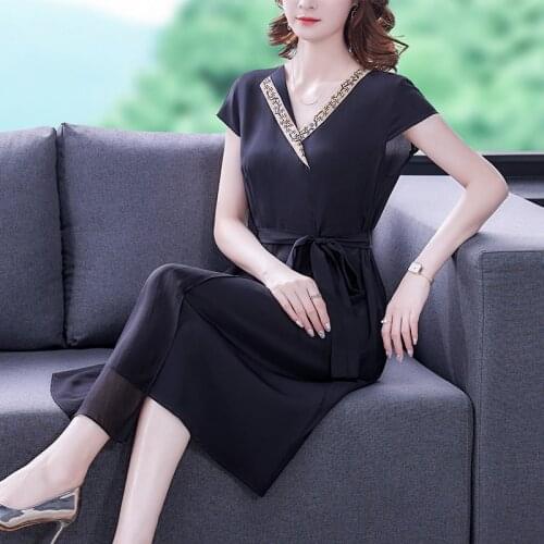 Summer Vintage Solid 4XL Plus Size Chiffon Dress 2021 Casual Black Mulberry Silk Midi Dress Women Elegant Bodycon Party Vestidos