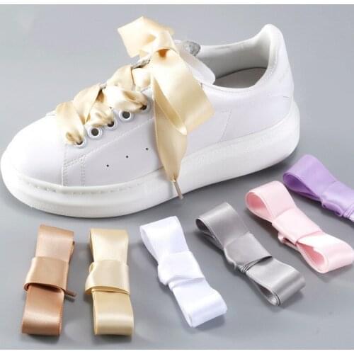 Silk Satin Shoelaces Flat Ribbon Shoe laces Women Sneakers Shoelace 1pair Length 80CM 100CM 120CM 2CM Width Shoe Accessories