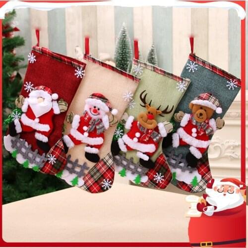 1pcs Xmas Sock Sack Gift Bag for Family Holiday Season Decoration Christmas Ornament Candy Pouch Bag Santa,Snowman Bear