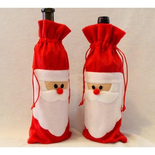 10 Pcs Red Wine Bottle Cover Bags Christmas Dinner Table Decoration Home Party Decors Santa Claus