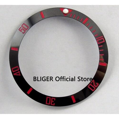 38mm ceramic bezel insert black with red marks luminous dot fit 40mm watch case SUB Automatic mens watch BB29