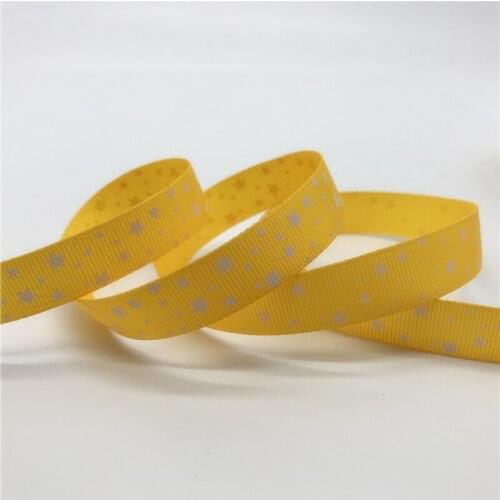 5 Yards/lot 5/8'' (15mm) Yellow Printing Star Grosgrain Ribbon Hair Bow Party Christmas Wedding Decoration DIY Sewing Craft