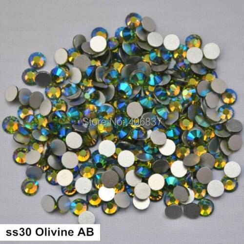 Free Shipping! 288pcs/Lot, ss30 (6.3-6.5mm) Olivine AB Flat Back Non Hotfix Nail Art Rhinestones