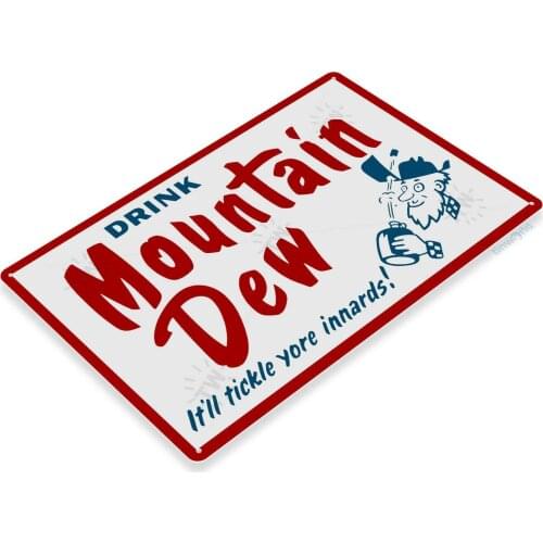 Mountain Dew Soda Pop Store Drink Vintage Look Retro Logo Wall Decor Metal Tin Sign 8x12in