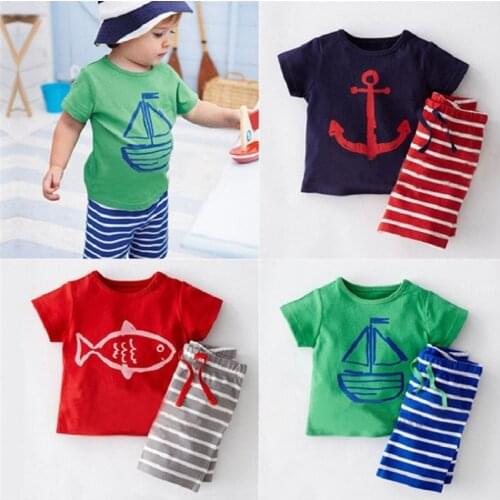Sailor Baby Boy Clothes Sets Children T-Shirt Shorts Pant Suit Boys Summer Beach Clothing Navy Tee Shirts Infant Clothing Cotton
