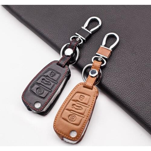 Leather key case holder for Audi Sline A3 A5 Q3 Q5 Q7 A6 C5 C6 A4 B6 B7 B8 TT 80 S6 auto parts protect shell
