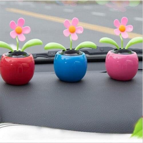 Creative Solar Power Flower Automatic Swing Flower Ornament Auto Interior Decorations Kids Toy Car Home Decoration Plants Gift