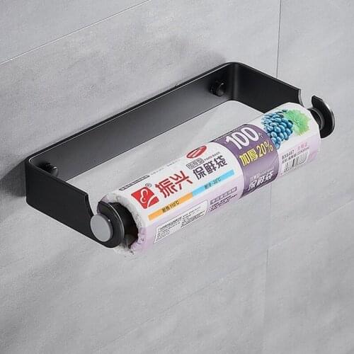 Kitchen Preservative Film Rack Black Aluminium Bathroom Roll Paper Towel Bars Dispenser Home Preservative Film Accessory