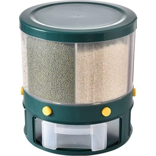 10Kg Kitchen Food Storage Container Rotating Cans for Bulk Cereals Moisture Insect Proof Grain Organizer Box 6-Grid Rice Bucket