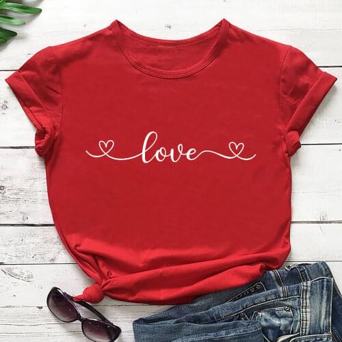 Love Heart Trendy Printed 100%Cotton Womens T Shirt Valentines Day Shirts New Spring Casual O-Neck Pullovers Short Sleeve Tops