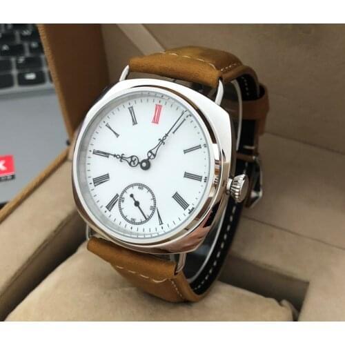 Sapphire crystal or Mineral glass 45mm NO LOGO White enamel dial Asian 6497 17 jewels Mechanical movement mens watch GR21-21