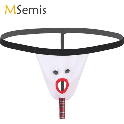 Mens Soft Velvet Lingerie Low Rise Elastic Waistband T-back Christmas Snowman Costume G-String Thongs Briefs Underwear