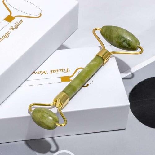 Natural Xiuyan Jade Facial Eye Massage Roller Guasha Scraping Board Green Jade Stone Face Lift Body Slim Thin Lift Roller Tool