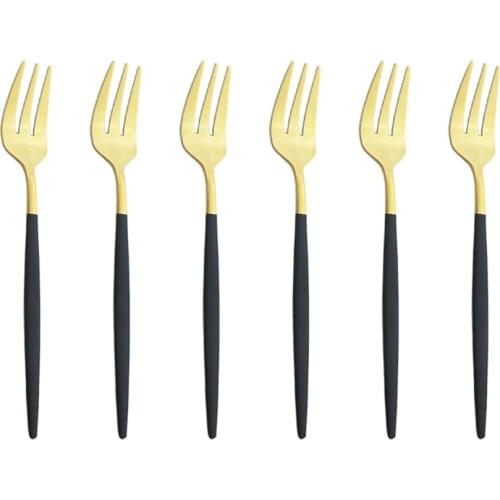 Stainless Steel Fork Set Black Gold Fruit Cake Fork Short Handle Fork For Hotel Party Kitchen Accessories Dinnerware Cutlery Set