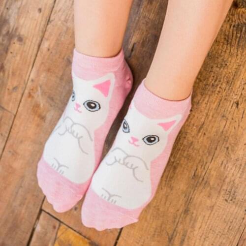 Cartoon Cat Dog Print Tide Socks Cute Shallow Mouth Boat Socks Funny Sock Breathable Cotton Short Happy Men New Women Casual