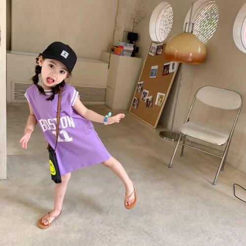 2021 Summer New Children Girls Fashion Printed Basketball Vest Dresses Toddler Kids Sleeveless T-shirt Baby Casual Tops Cloth