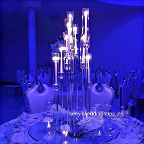 New style crystal clear candelabra crystal candelabra wedding centerpieces 10 arms acrylic candle holder for wedding table 1416