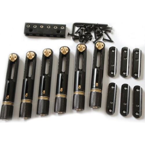 One set 6 strings black single headless bass bridge