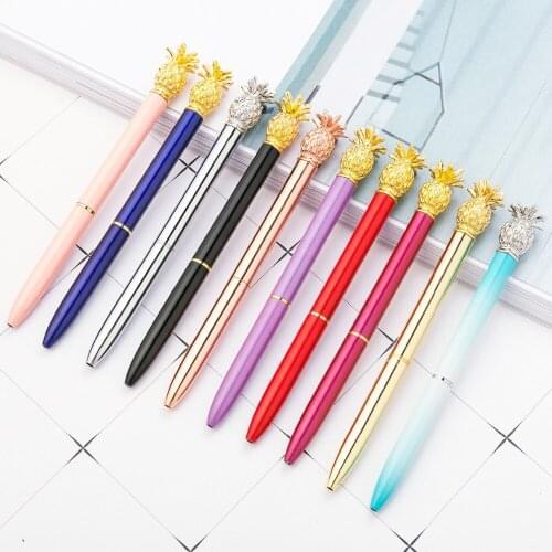 32 pcs/lot Pineapple Metal ballpoint pens for writing Cute Rotating 1.0 mm black ink ball pen business pen School supplies
