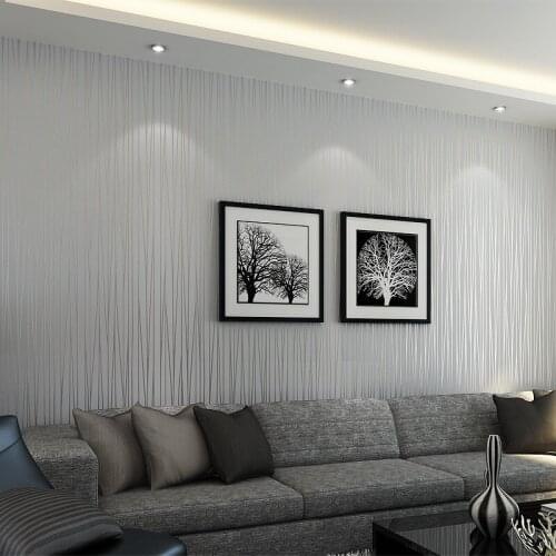 Grey Silver Stripe Wallpaper Rolls Modern Luxury Flocking Non-woven Embossed Wallpaper Living Room Bedroom Striped Contact Paper