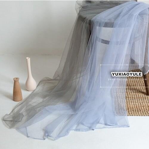 Gray Light Blue Mesh Gauze Fabric DIY Dress Veil Wedding Decoration Skirt Background cloth