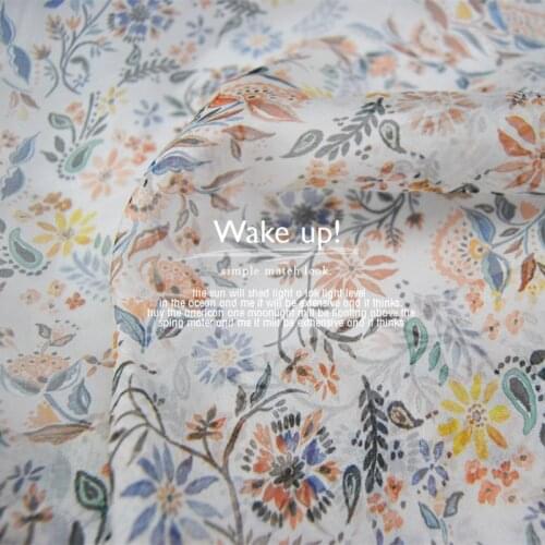 Silk Chiffon Fabric Dress White Broken Flower Large Wide 100% Real Spring Summer Thin Dress Cloth DIY Sewing Tissue