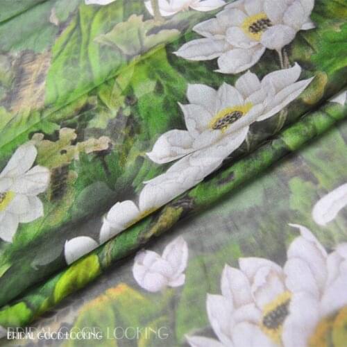 LEO&LIN White Lotus Green 100% Real Silk Chiffon Spring Summer Thin Dress Cloth Fabric DIY Sewing Tissue